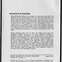 #2 Vol. II, No. 8. - 08.1944 Black Mountain College Bulletin. Courtesy of Western Regional Archives.