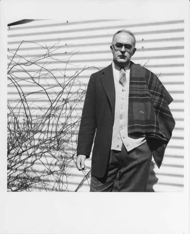 Portrait taken by Jonathan Williams of Charles Olson at Black Mountain College. Charles Olson taught Writing and Literature at Black Mountain College and in 1953 was appointed the college's Rector. Courtesy Western Regional Archives.