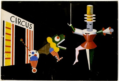 Xanti Schawinsky, Bühnen- und Kostümentwurf zu „Circus" Szene „Dompteur und Untier", 1924, 34,2 x 50,1 cm, Tempera, Tusche und Bleistift auf Papier, Bauhaus-Archiv, Berlin Inv.-Nr. 3892.