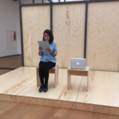 Natalia Bustamante reading: Mac could help but he is not here; constructions at the BMC Photo by Arnold Dreyblatt
