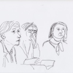 Panel with Gabriele Knapstein, Patrick Müller, Nina Möntmann drawn by Nikolaus Baumgarten.