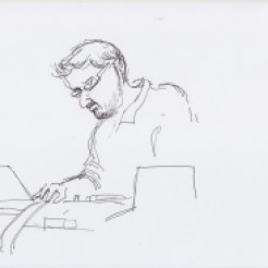 Matt Wright on the turntables drawn by Nikolaus Baumgarten.