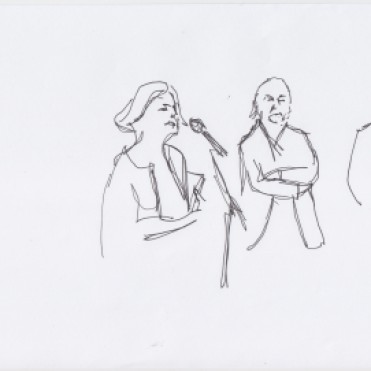 Welcome by Gabriele Knapstein, Eugen Blume and Annette Jael Lehmann drawn by Nikolaus Baumgarten.